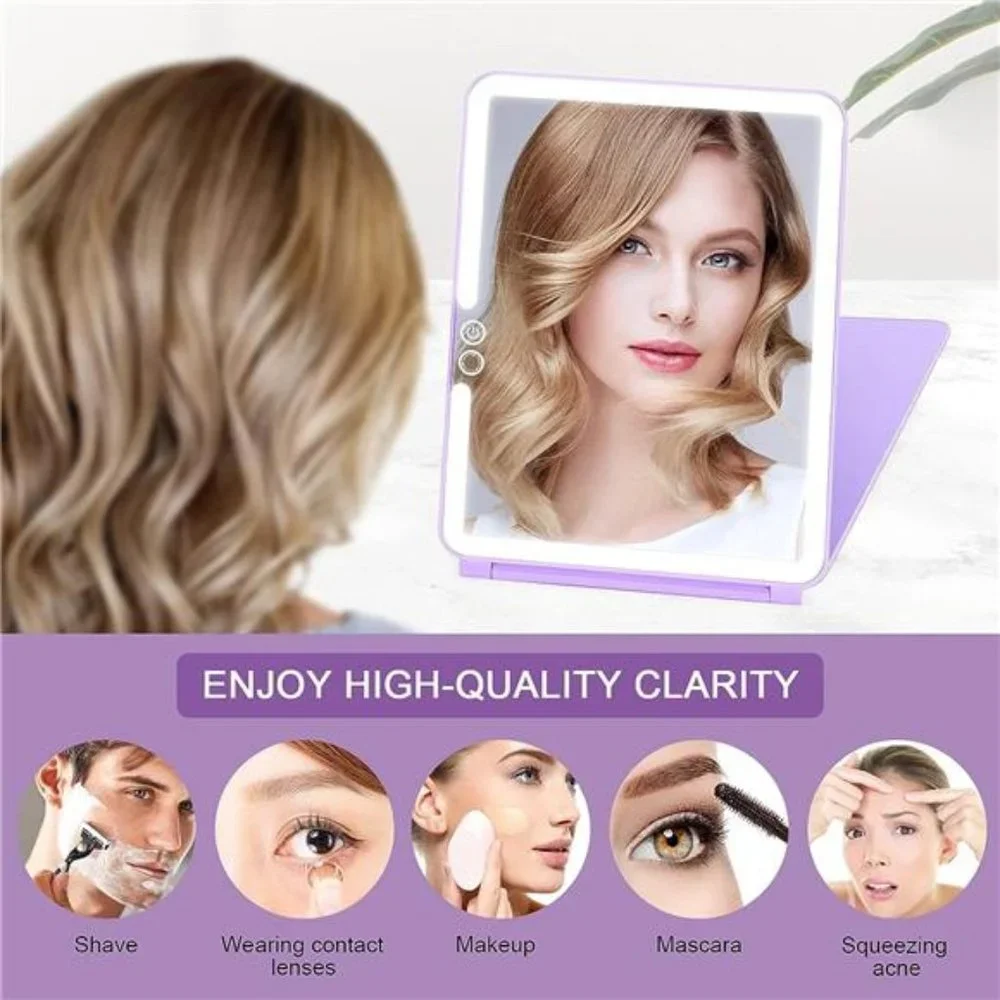 Folding Lighted Makeup Mirror with 72 LEDs 3 Colors Light Modes USB Rechargable